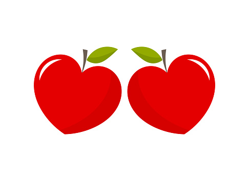 Red heart shaped apples. Vector illustration