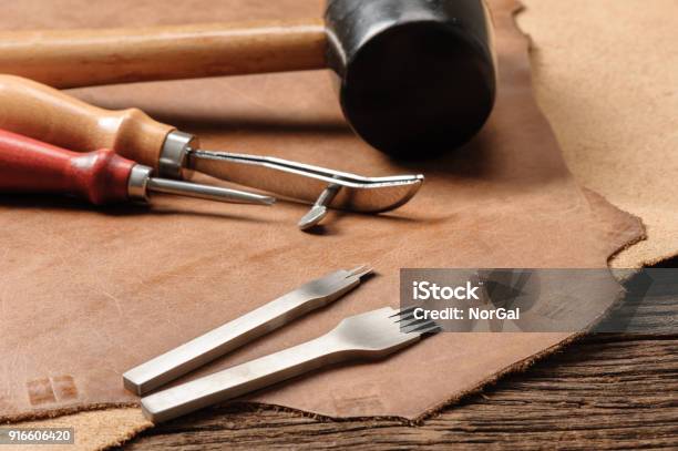 Tools For Leather Working Stock Photo - Download Image Now - Craft, Leather,  Blood - iStock