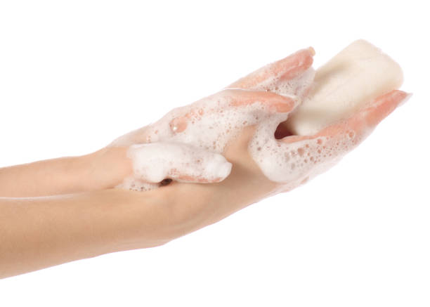 istock Soap in a soapy hand care natural 916609980