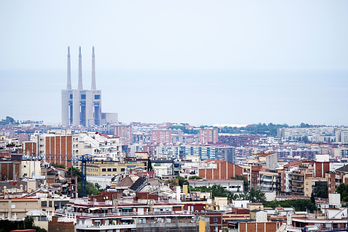 Poble Sec Chimneys and cityscape from Park Guell in Barcelona