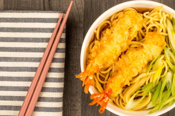 Photo of Japanese Style Prawn Tempura And Noodle Soup With Spring Onions