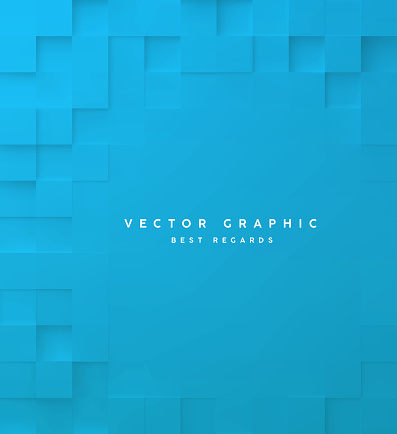 Abstract square blue background, 3d geometric minimalistic cover design, mosaic blocks pattern with copy space. Vector graphic.