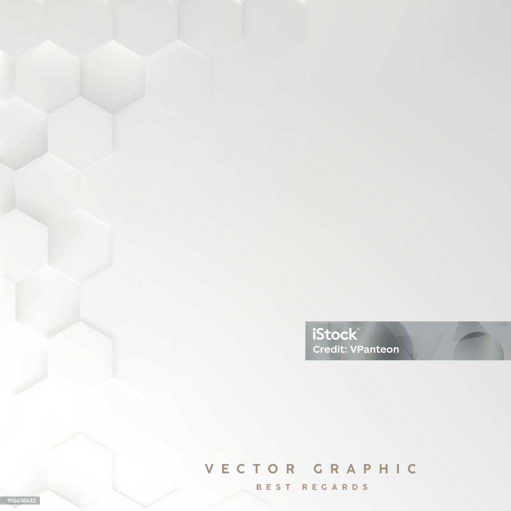 Hexagon white background, 3d geometric minimalistic design, Vector graphic. Hexagon stock vector