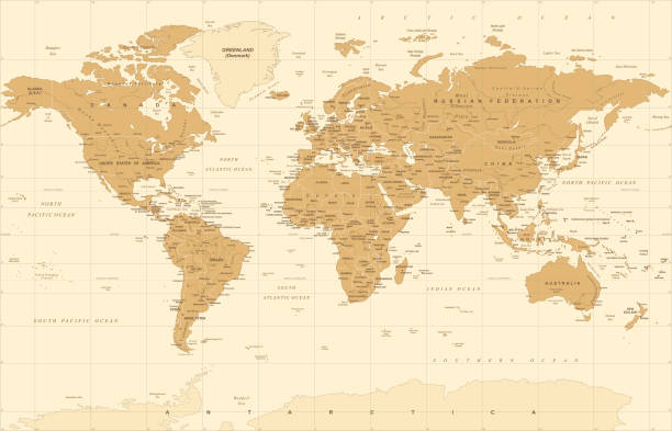 политический винтаж золотой мир карта вектор - globe politics topography world map stock illustrations
