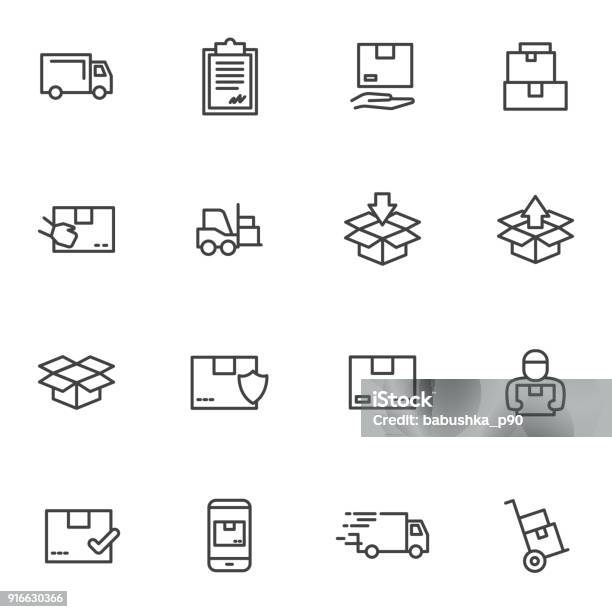 Set Order And Courier Delivery Goods Courier Service Warehouse Vector Icons Stock Illustration - Download Image Now