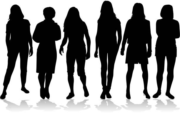 person presenting clipart Silhouette of a woman. Silhouette of a woman. person presenting silhouette stock illustrations