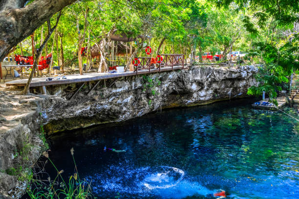 istock Man jumps in lake. Cenote Mexico 916660270