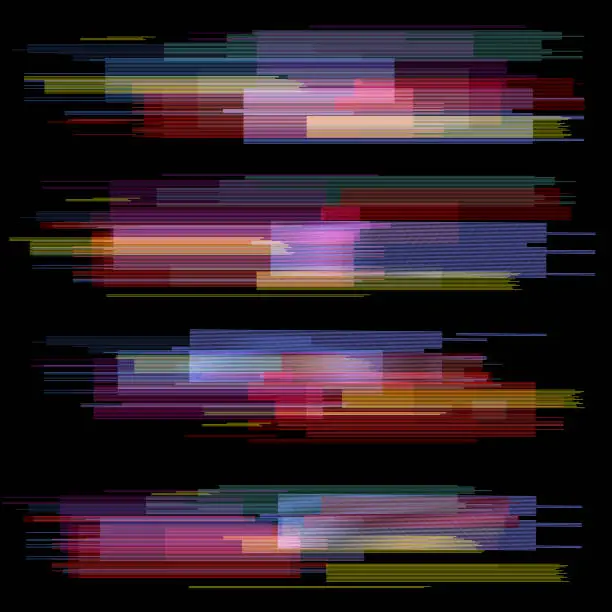 Vector illustration of Glitch elements set. Digital pixel noise color abstract design. Video game glitch. Glitches collection. Grunge background.