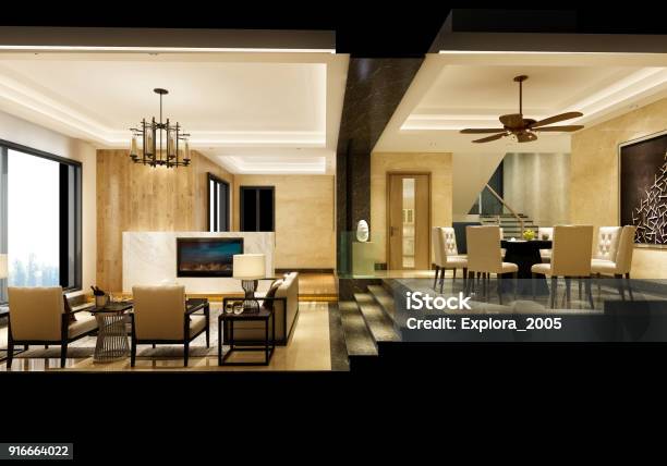 3d Render Of Luxury Living Room Stock Photo - Download Image Now - 2015, Apartment, Architecture