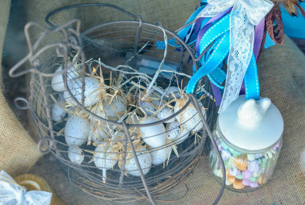 istock Quail eggs in a metal basket 916666194