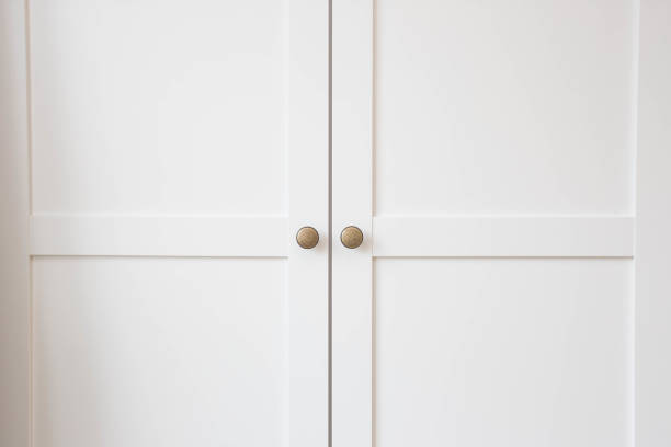 White closet doors wood closeup