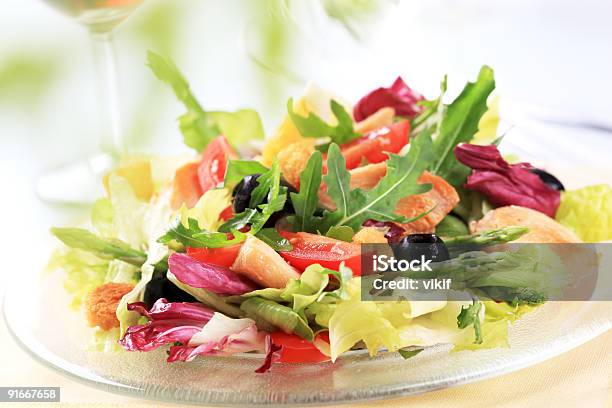 A Fresh Chicken And Vegetable Salad On A Clear Plate Stock Photo - Download Image Now