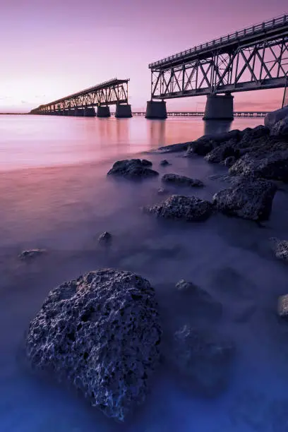 Bahia Honda Rail Bridge at sunset. Florida, USA.