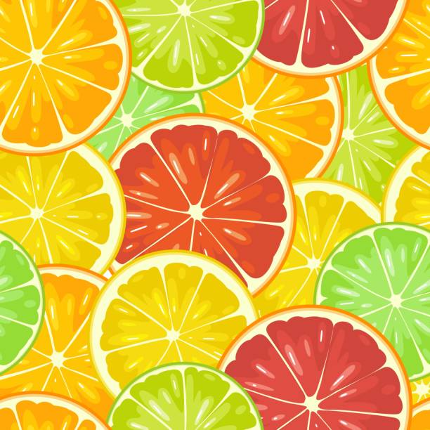 illustrazioni stock, clip art, cartoni animati e icone di tendenza di agrumi modello senza cuciture. affettare limone, lime, pompelmo, arancia. - lime ripe fruit citrus fruit