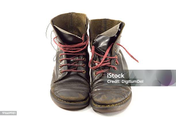 Old Worn Out Black Boots Stock Photo - Download Image Now - Color Image, Horizontal, No People