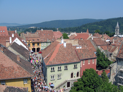 The medieval art festival of Sighisoara, Romania - perspective view from a tower