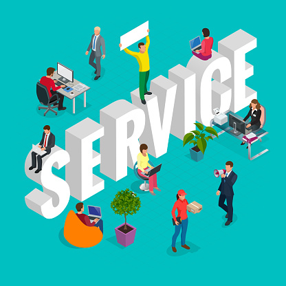 Isometric Customer Service Department Concept. Conference Service Group Diverse. Business People. Vector illustration