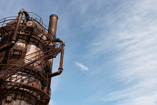 istock Old Factory Tower Against Blue Sky with Space for Copy 91672734