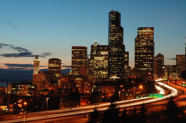 Seattle Downtown at Night stock photo