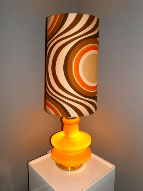 Table Lamp From The 70s With Orangebrownwhite Patterned Table Lamp From The 70s With Orangebrownwhite Patterned