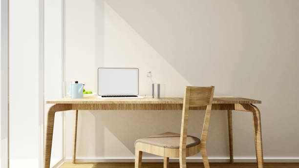 workplace or dining room in home or apartment on sunshine day - Interior simple design - 3D Rendering
