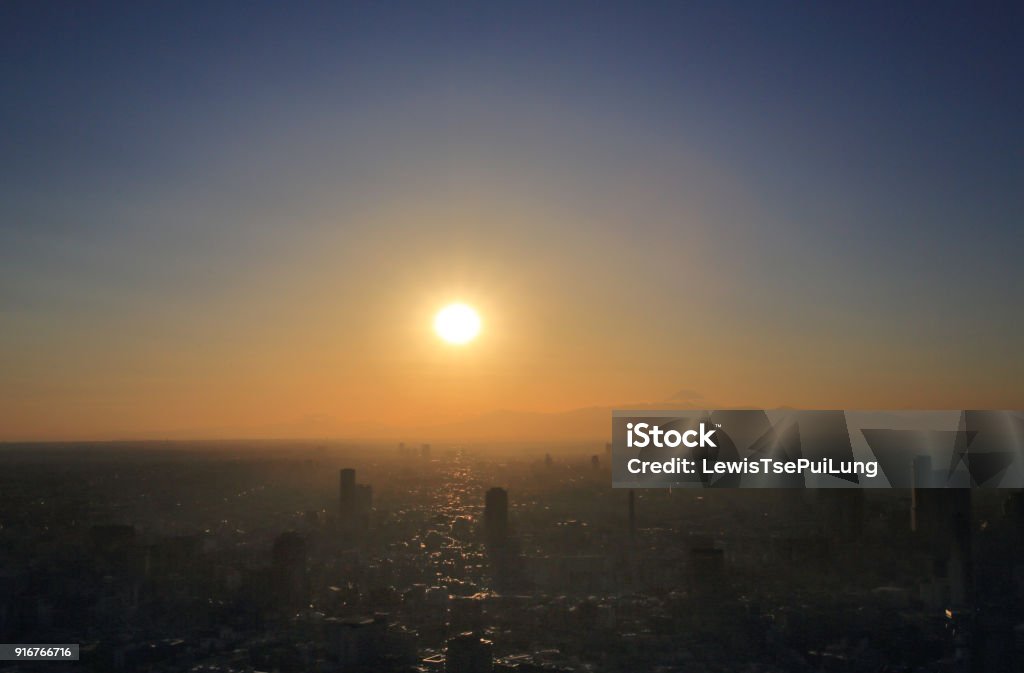 sunset horizon in tokyo Backgrounds Stock Photo