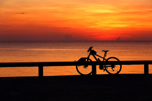 istock Silhouette bicycle outdoors against sunrise. 916766816