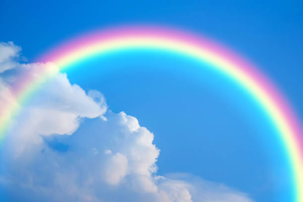 sky and rainbow background - rainbow imagens e fotografias de stock