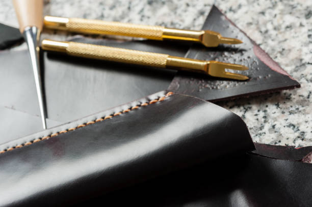 istock black leather product with hand sewing 916769866
