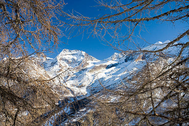 snowy swiss mountain view stock photo