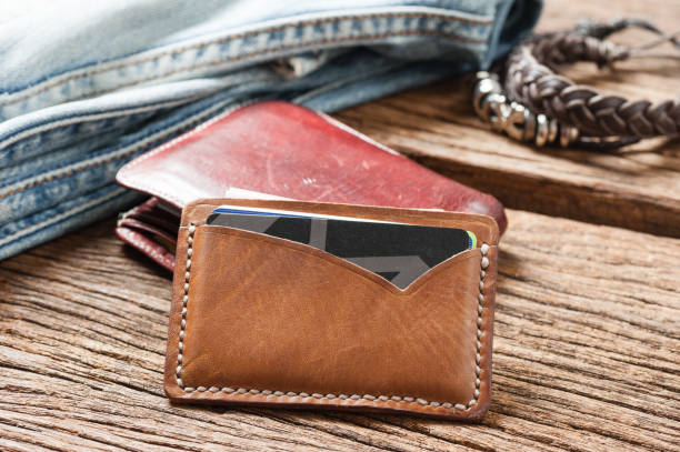 leather minimalist wallet stock photo