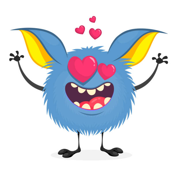 ilustraciones, imágenes clip art, dibujos animados e iconos de stock de monstruo azul de divertidos dibujos animados en el amor. ilustración de vector de monstruo lindo para el día de san valentín - monster alien love animal