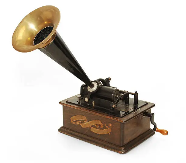 Edison gramophone on white background