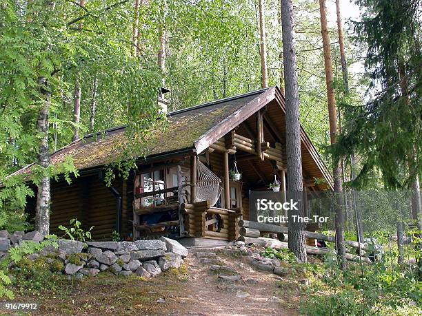 A Pretty Log Cabin In The Woods Stock Photo - Download Image Now - Log Cabin, Cottage, Woodland