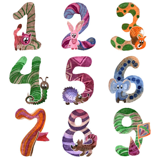 istock Cute watercolor hand painted birthday numbers set decorated with animals 916799518
