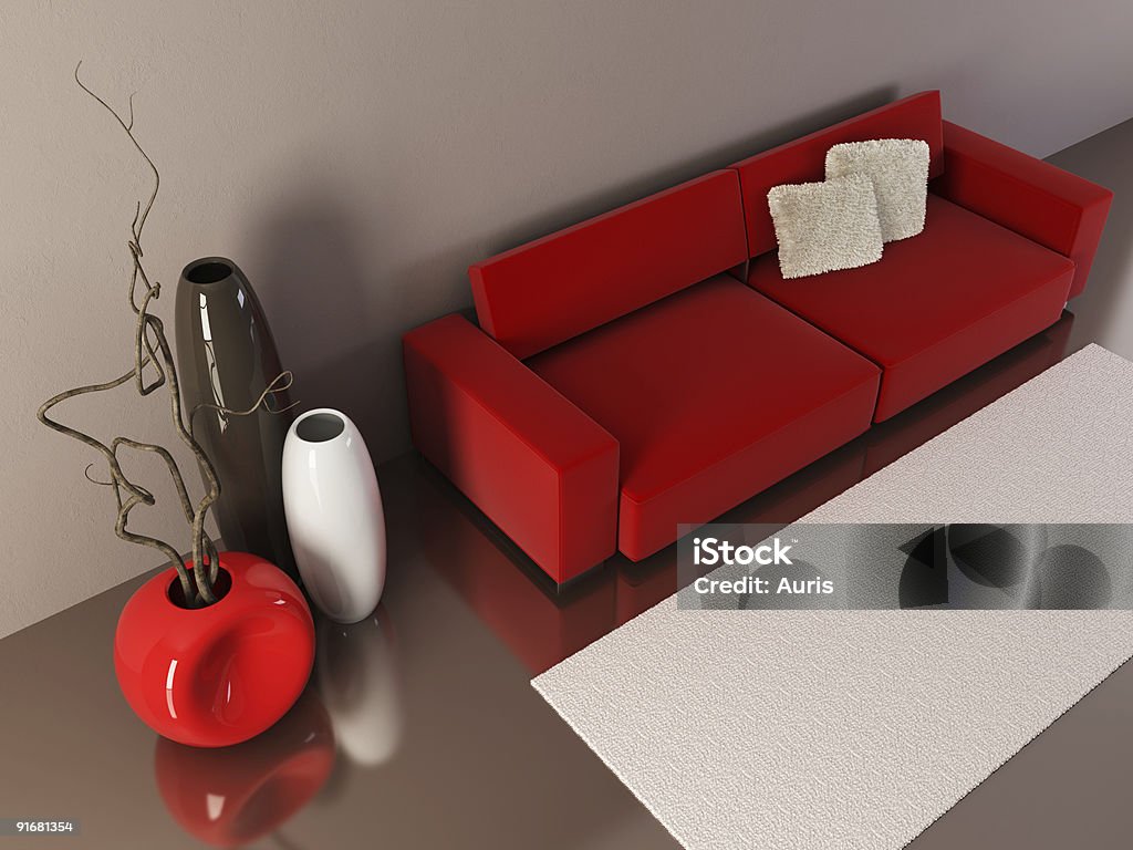 Wohnbereich mit couch und Vasen - Lizenzfrei Architektur Stock-Foto