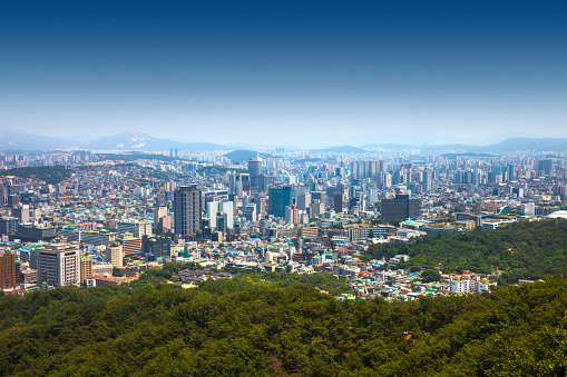 Seoul cityscape seen from above, South Korea
