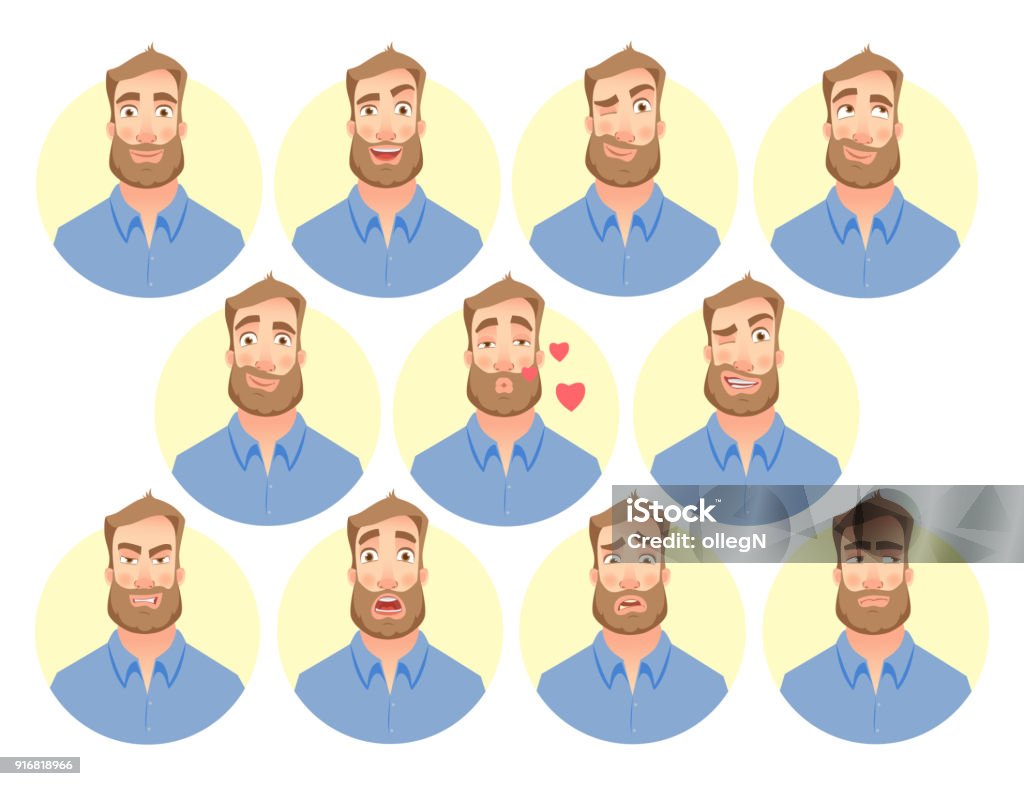 face of man - set Face of man. Vector set. Character of various expressions bearded man Men stock vector