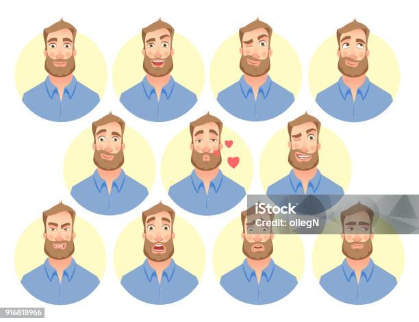 Face Of Man Set Stock Illustration - Download Image Now - Men, Characters, Human Face