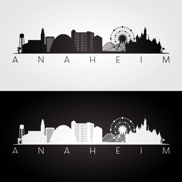 Anaheim usa skyline and landmarks silhouette Anaheim usa skyline and landmarks silhouette, black and white design, vector illustration. anaheim california stock illustrations