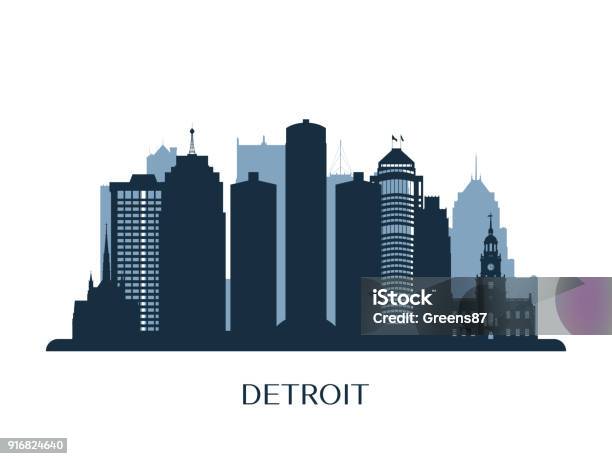 Detroit Skyline Monochrome Silhouette Vector Illustration Stock Illustration - Download Image Now