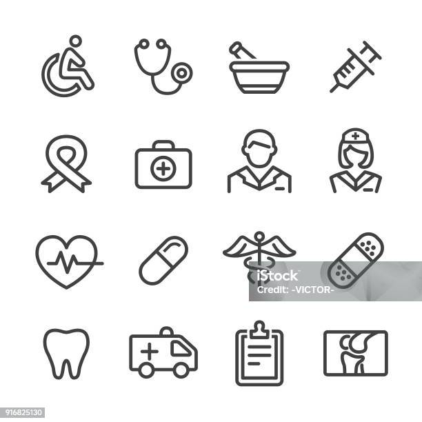 Medicine Icons Line Series Stock Illustration - Download Image Now - Icon Symbol, First Aid Kit, First Aid Sign