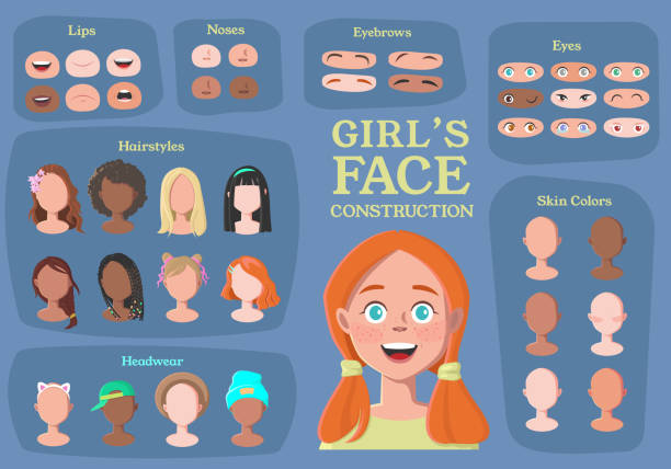ilustrações de stock, clip art, desenhos animados e ícones de girl's character constructor - dornie