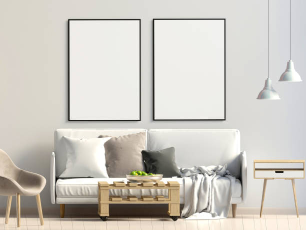 istock Modern interior with sofa. Poster mock up. 3d illustration. 916826934