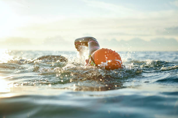 istock Determined female swimming in sea 916830486
