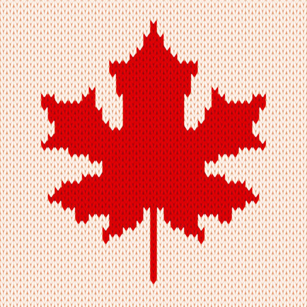 Maple leaf on white - Seamless knitting pattern vector art illustration