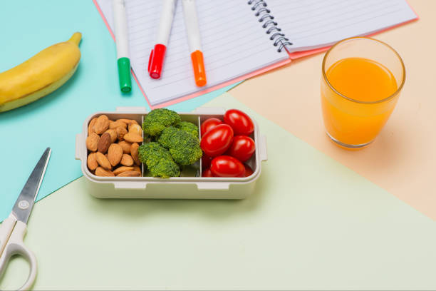 istock School breakfast on desk with books and pen on board background 916837668