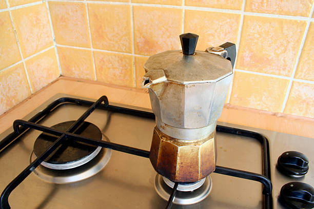 Gas Stove with coffee maker stock photo
