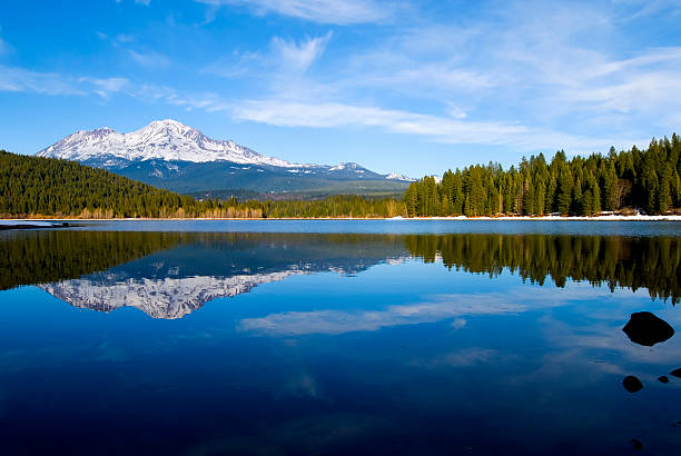 Mountain reflection in the lake stock photo