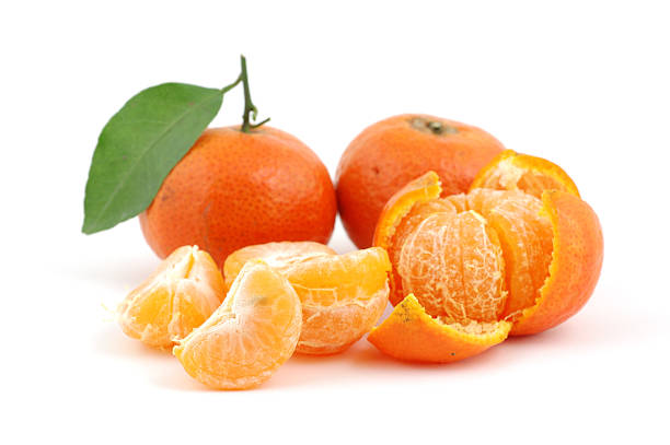 istock Isolated image of three tangerines with one peeled 91684357